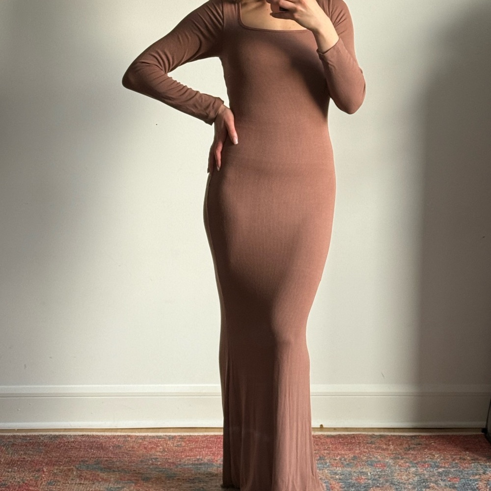 Elegant Brown Long Sleeve Dress